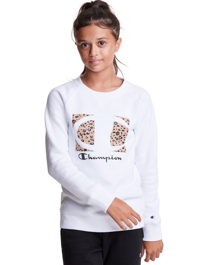 Champion Fleece Raglan Crew Leopard Knockout Logo - Tytön Valkoinen Huppari - Suomi 4297310-LQ